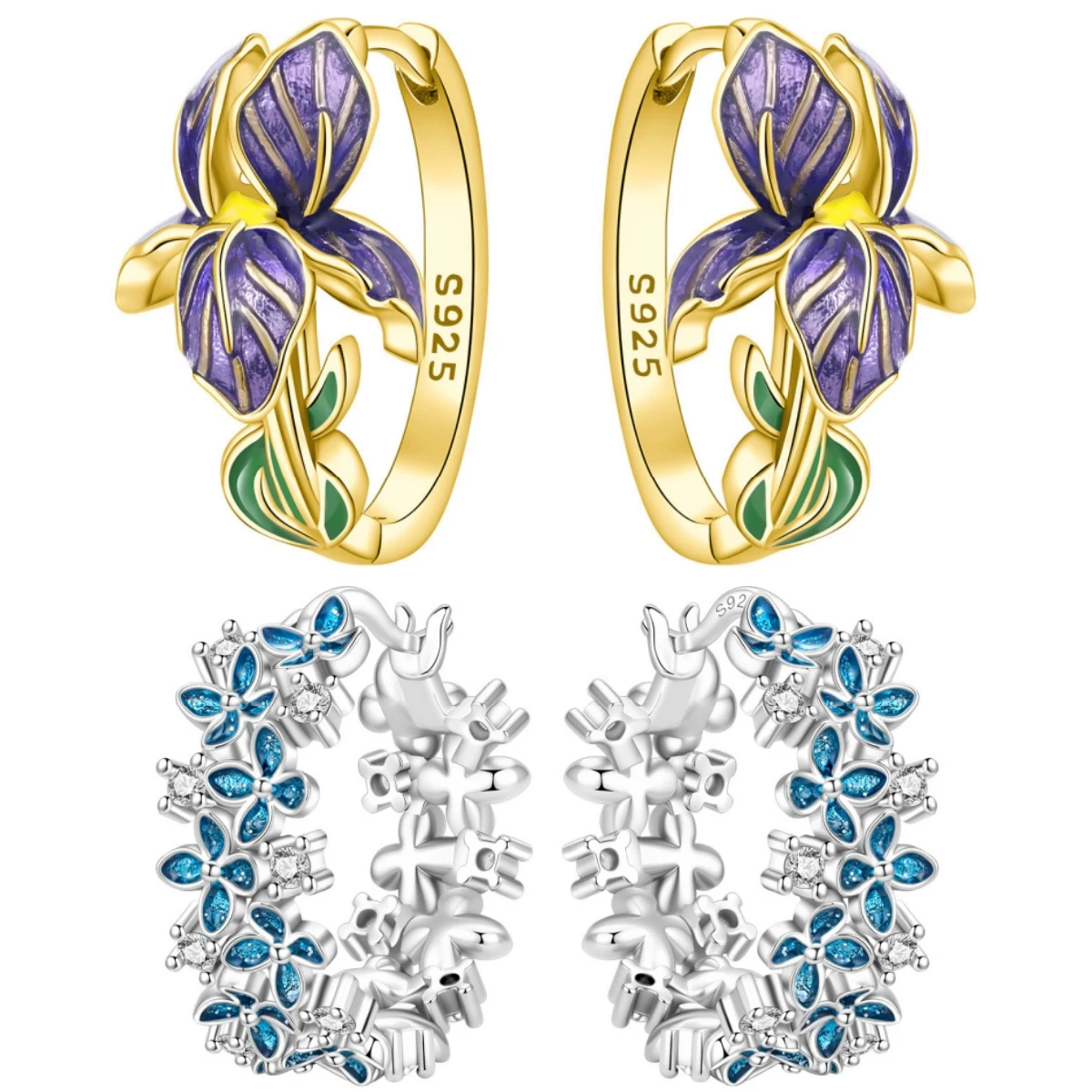 Orstarry NEW S925 Sterling Silver Iris Flower Earrings Versatile Hoop Earrings For Women Jewelry Original Party Gifts