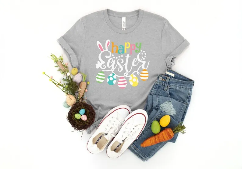 Happy Easter Shirt Easter Bunny Easter For Woman Carrot 100% Cotton Fashion Streetwear harajuku Short Sleeve Top Tees O Neck y2k