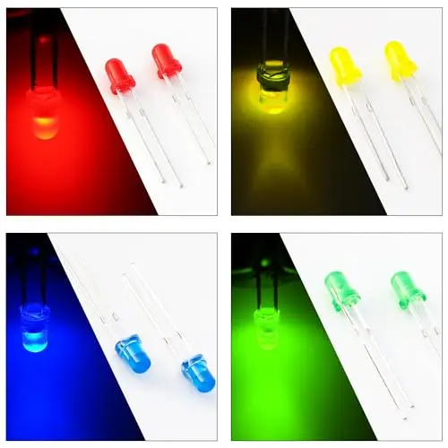 Kit assortito di luci a diodi a LED da 3mm, diodi luminosi a LED M3 da 300 pezzi 10 tipi diodo LED bianco/rosso/verde/blu/giallo (M3-LED-Kit)