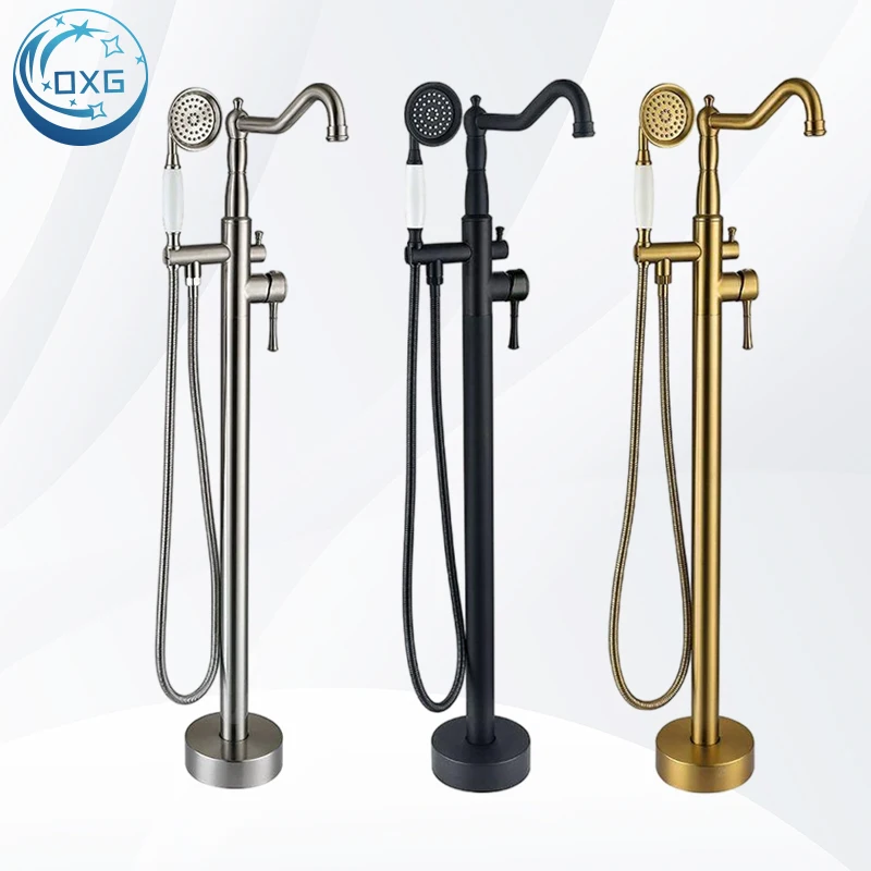 

OXG напольный латунный смеситель для ванны, смеситель для воды, смеситель для ванной комнаты, смеситель для ванны с ручным душем, настенный/польный смеситель для ванной комнаты