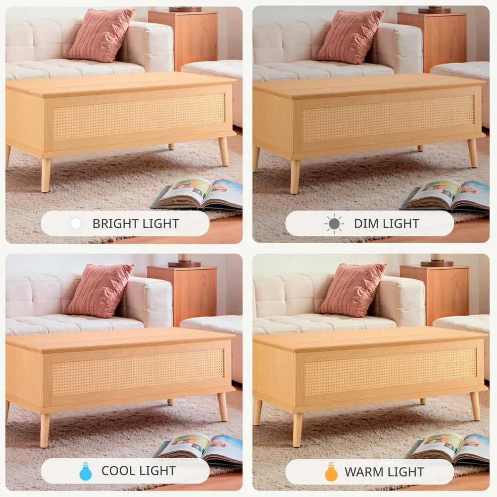 INK+IVY Coffee Table for Living Room Lift-Top Design with Storage, with Rattan Accent, Mid-Century Modern Décor Compact Furnitur