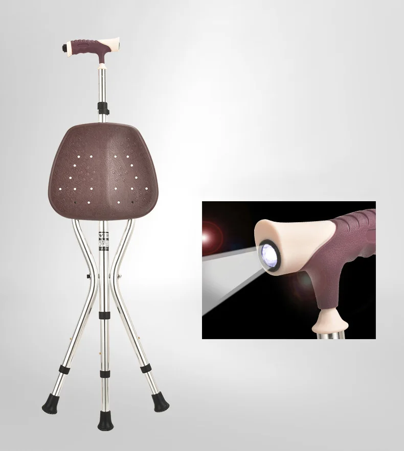 CHMT Portable Telescopic Old Man's Three-Legged Crutch Stool Assisted Hiking Seat With Outdoor Bracket For Mountaineering Cane