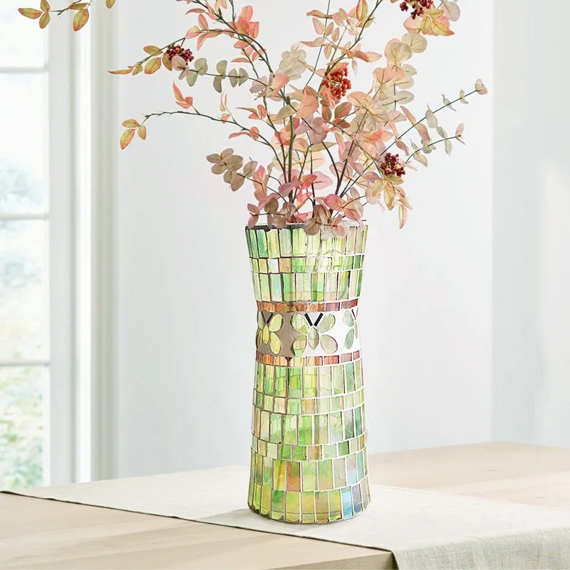 European Style Vases Light Green Butterfly Waist Mosaic Glass Vases Vine Vintage Fashion Home Living Room Decoration Jarrones