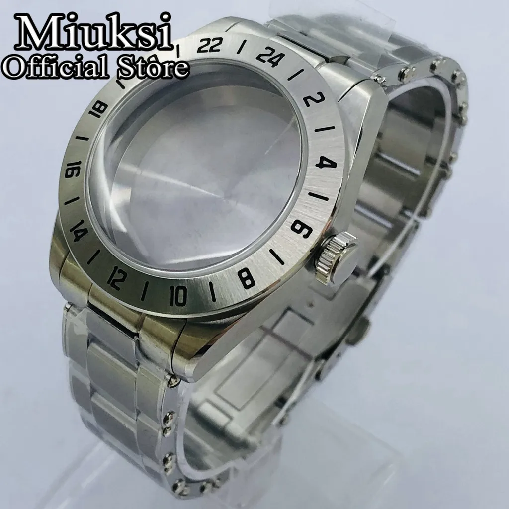 Miuksi 39mm silver sterile watch case domed sapphire glass fixed bezel fit NH35 NH36 NH34 ETA2824 PT5000 movement