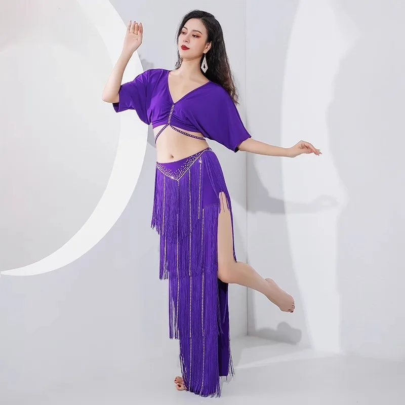 Customized Belly Dance Practice Dress Hot Diamond Tassel Inspirational Light Luxury Practice Outfit Group Performance Costume