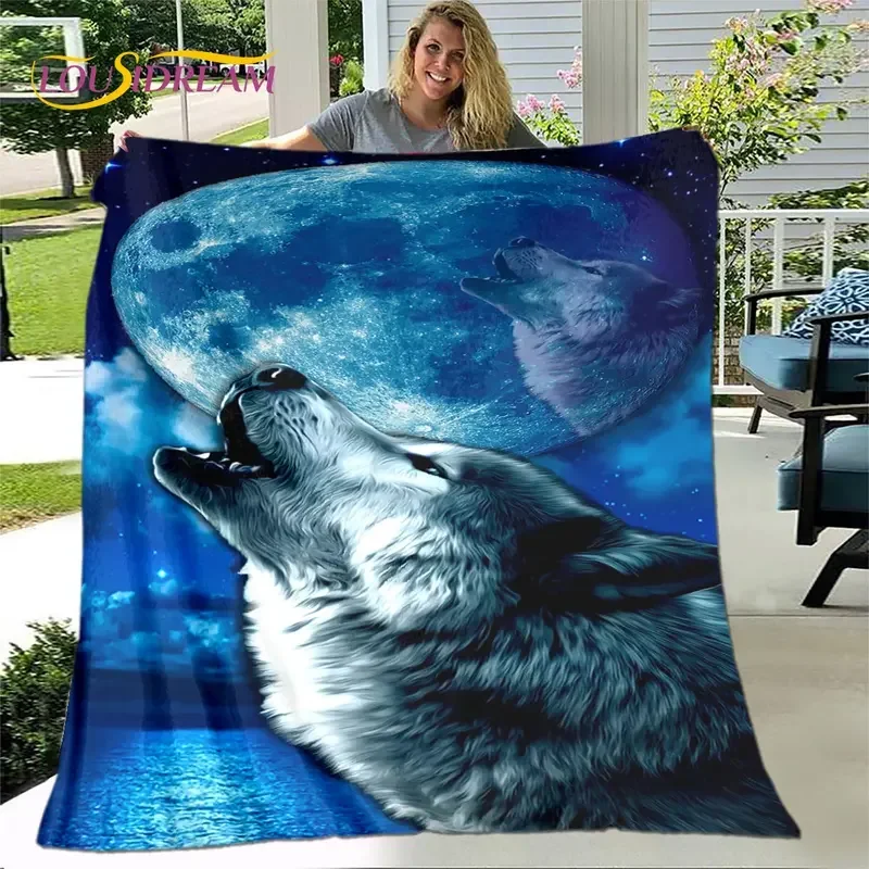 3D wolf spirit Fenrir moon dream animal blanket, flanel blanket throw blanket, warm blanket for living room bed sofa