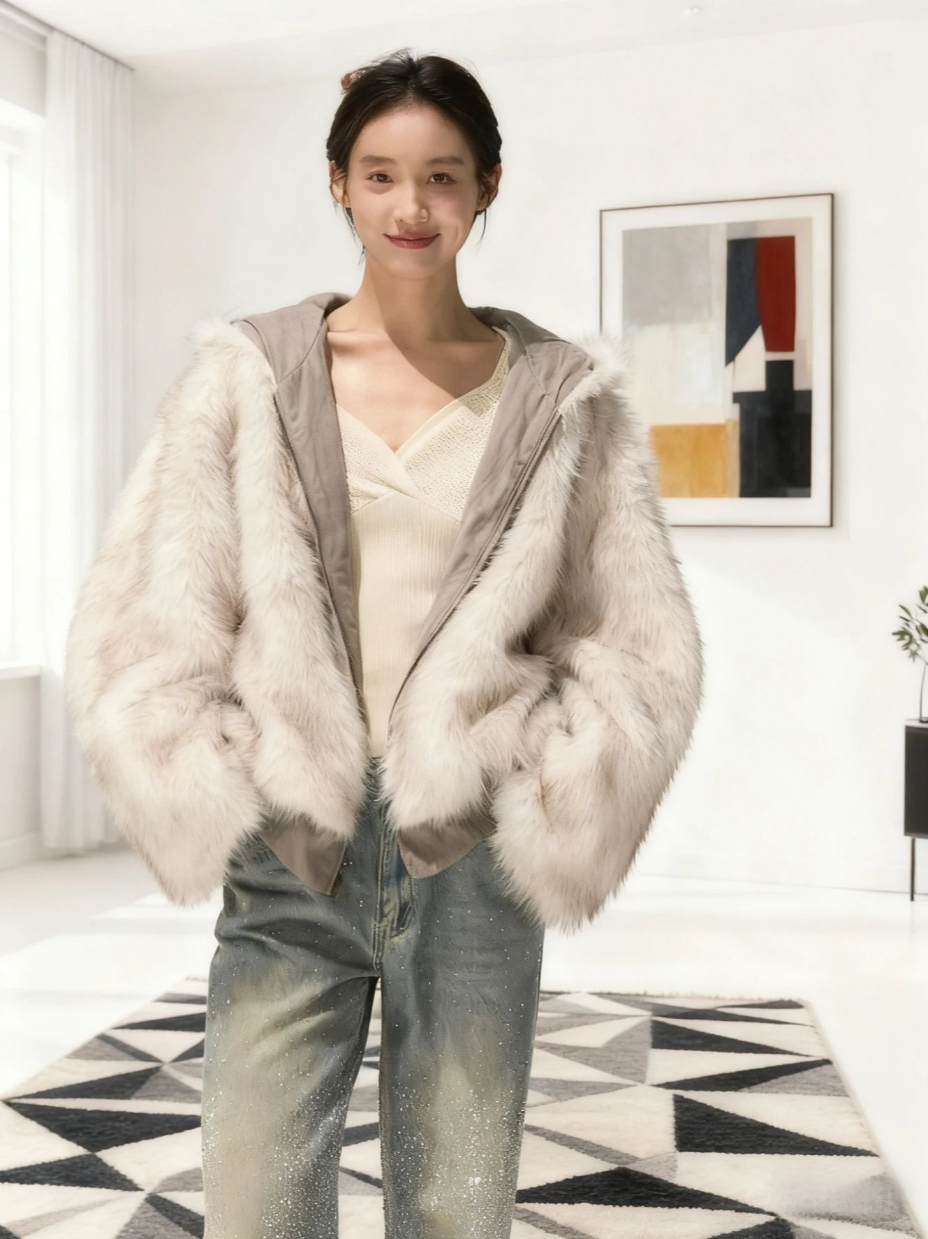 

Двусторонняя зимняя хлопковая куртка с флисовой подкладкой, утепленная, с капюшоном, с большим меховым воротником