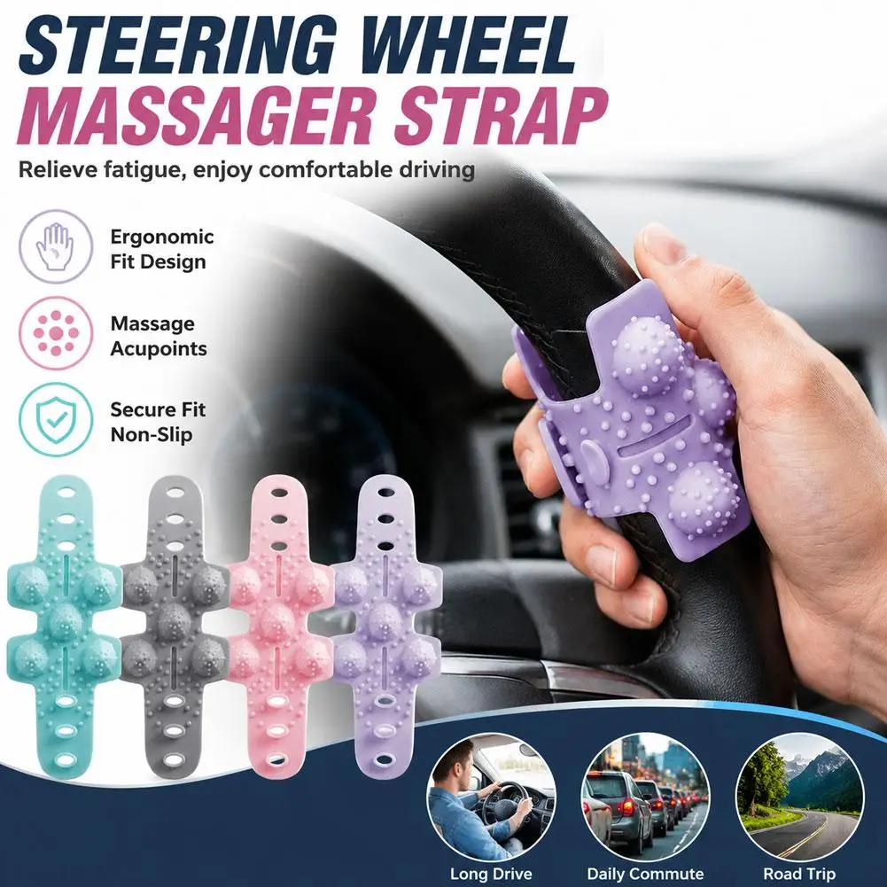 Universal Car Steering Wheel Massager Strap Anti Slip Silicone Hand Acupoint Massage Grip Relieve Driving Fatigue Accessories