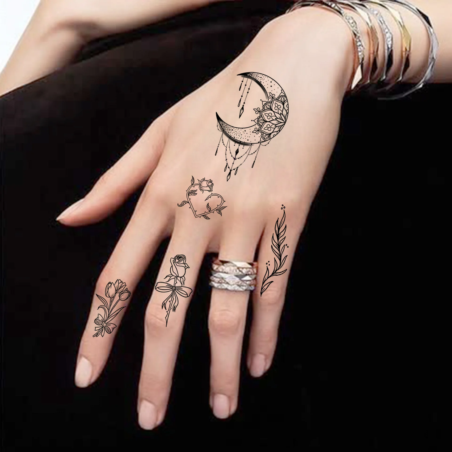 

Water Transfer Tattoo Stickers Tiny Flower Design Non Toxic Waterproof for Hand Back Collarbone Skin Safe Decoration