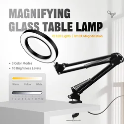 10X Magnifying Glass with 72 LED Light Magnifying Lamp Clip On Illuminated Magnifier Selfie Ring Light with Phone Holder Metal