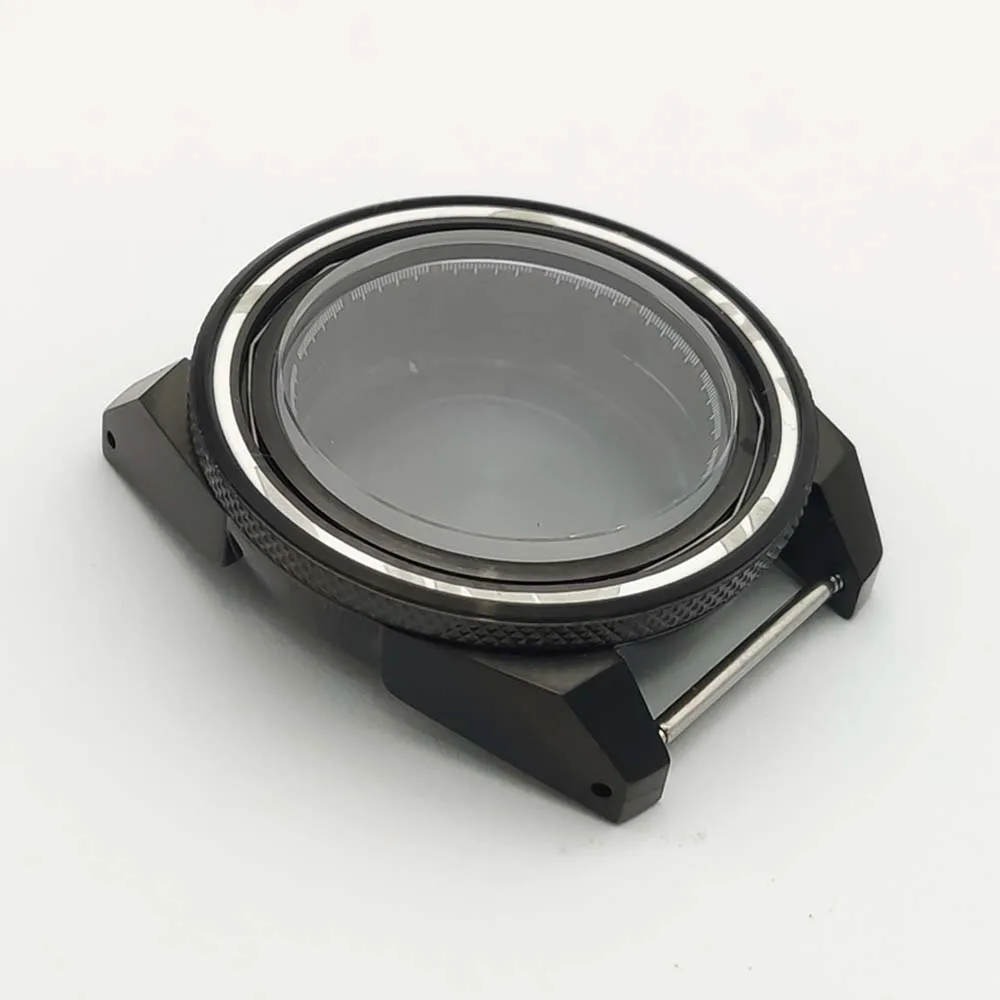 هيكل أسود من الفولاذ المقاوم للصدأ، ساعة غوص 43 ملم، أجزاء ساموراي معدلة، لعيار NH35، NH36، قرص 28.5 ملم، كريستال الياقوت