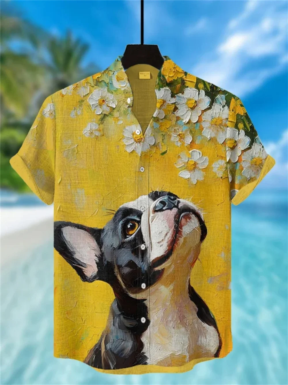 قميص كتان بأكمام قصيرة مقاس كبير للرجال مطبوع عليه عنصر حيواني وياقة واقفة قابلة للتنفس ملابس هاواي العصرية #1