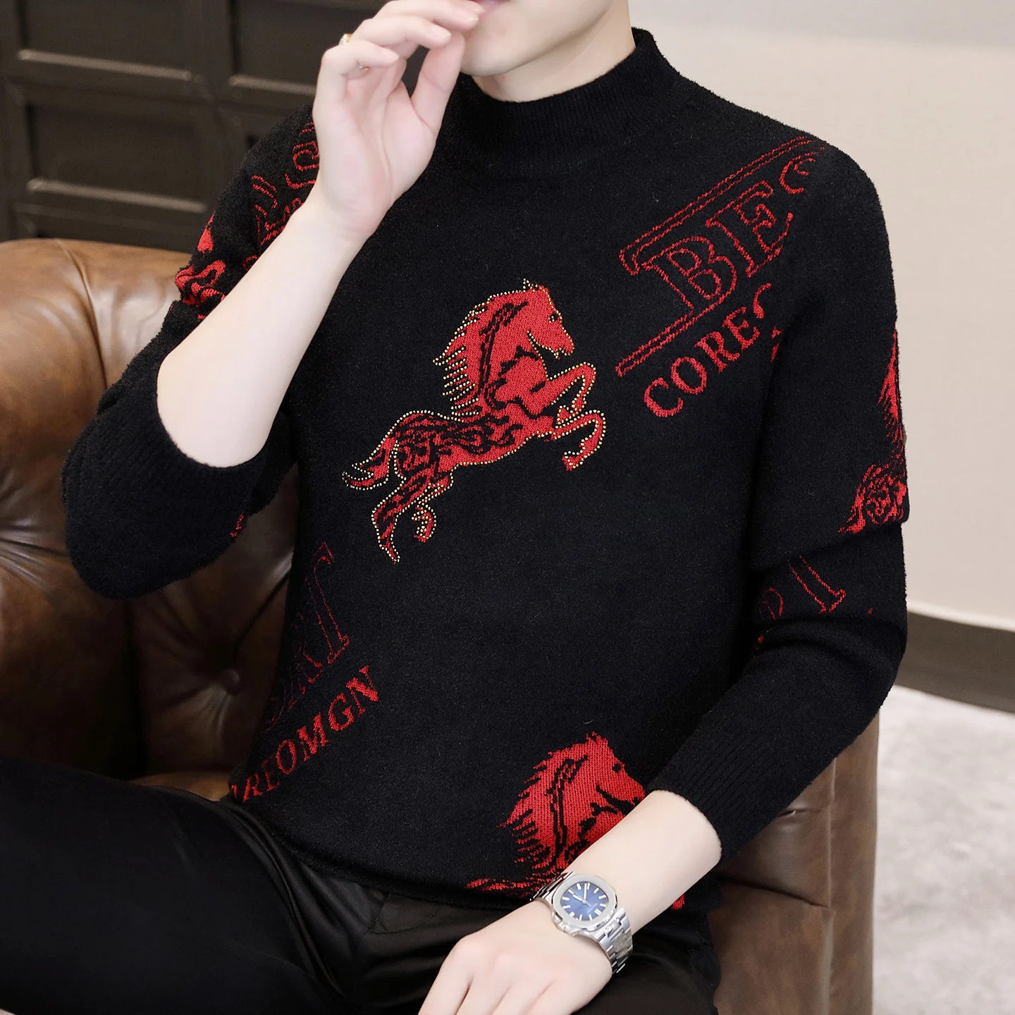 

Мужской круглый вязаный свитер, свободный крой, теплый топ, повседневный, осень-зима, Новое поступление, модный, с геометрическим рисунком...