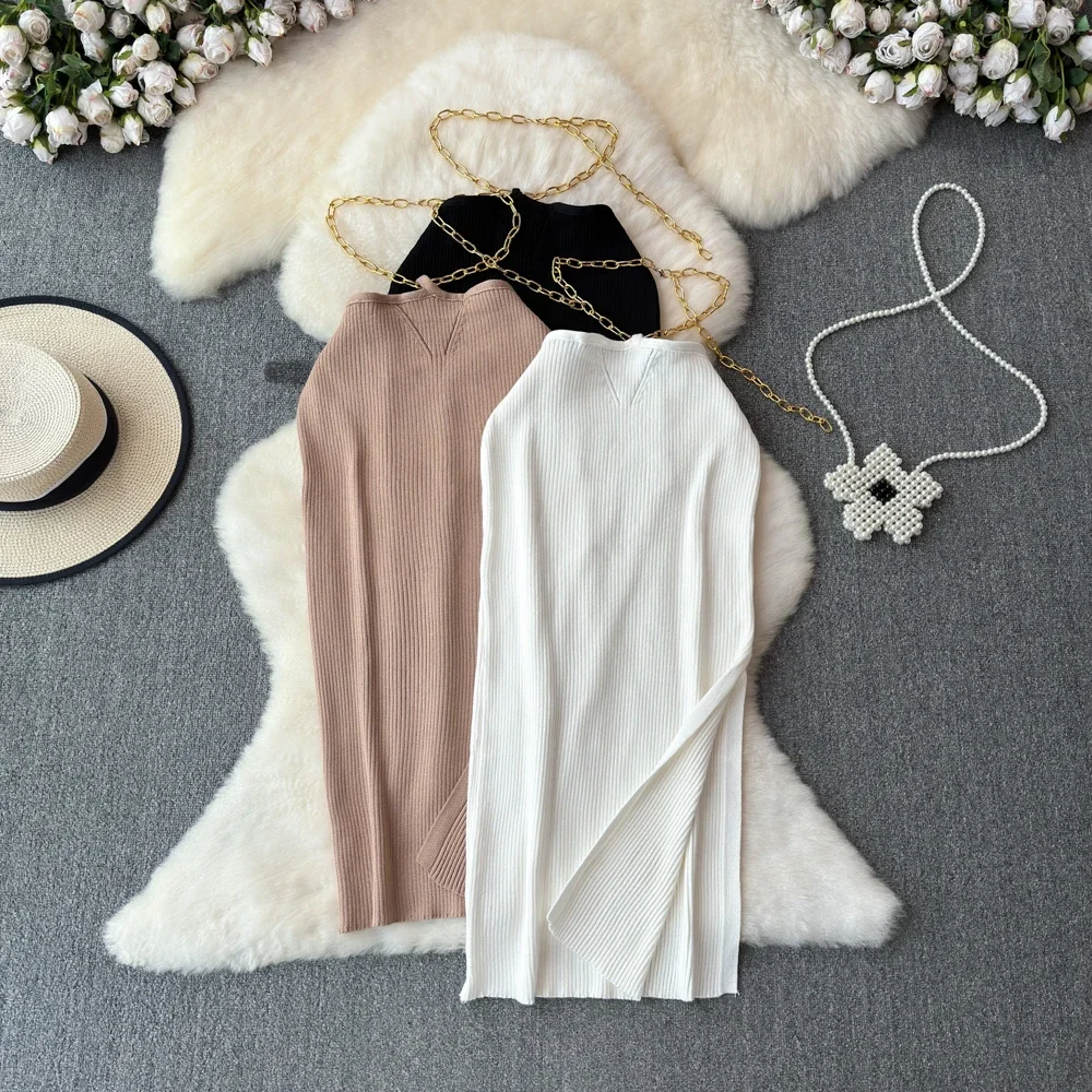 

Женская трикотажная юбка с высокой талией, тонкая эластичная облегающая юбка с разрезом, лето 2024