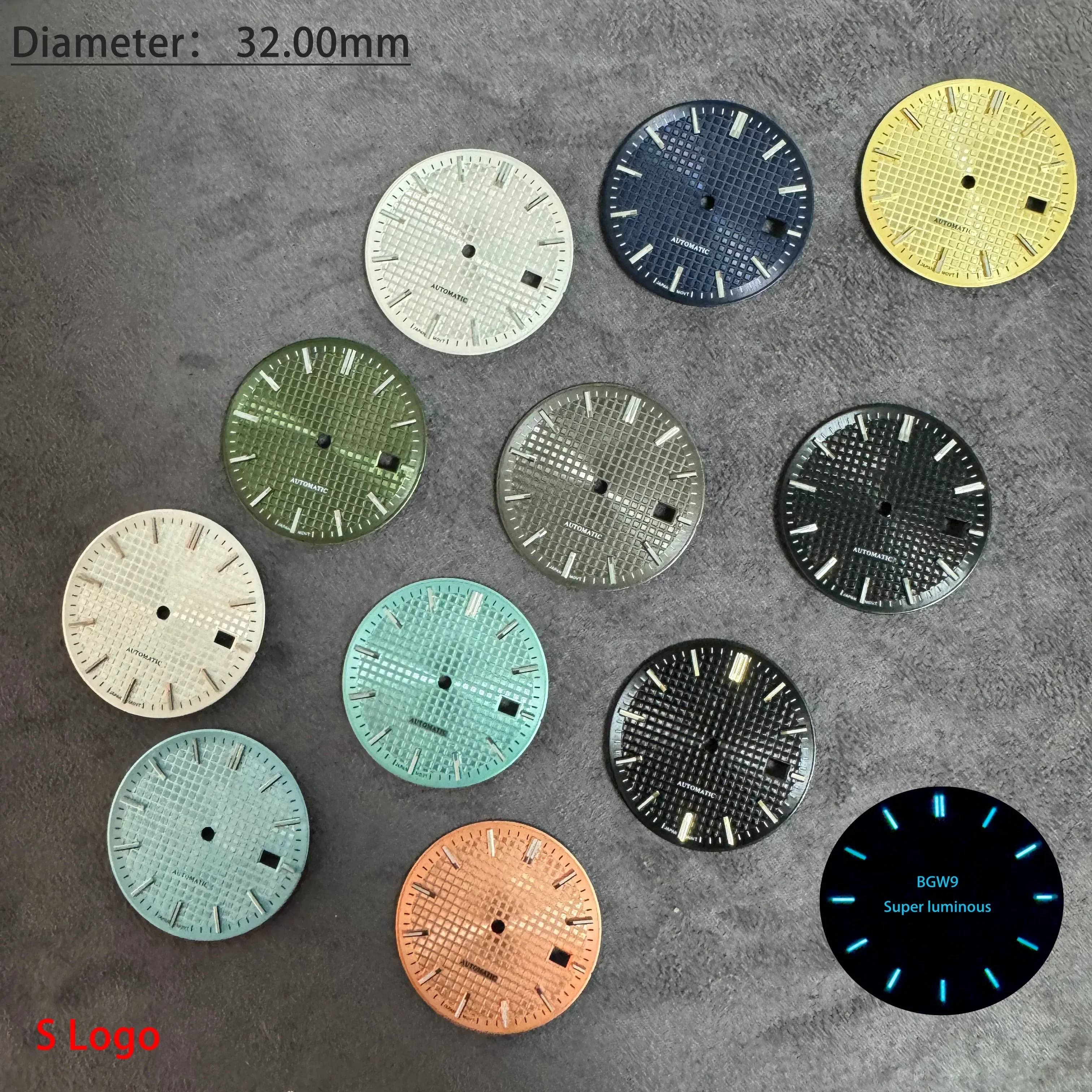 For NH35 DIY 32mm Dial Waffle and Refraction PRX BGW9 Super Luminous Top Quality with S Logo Modification Accessories