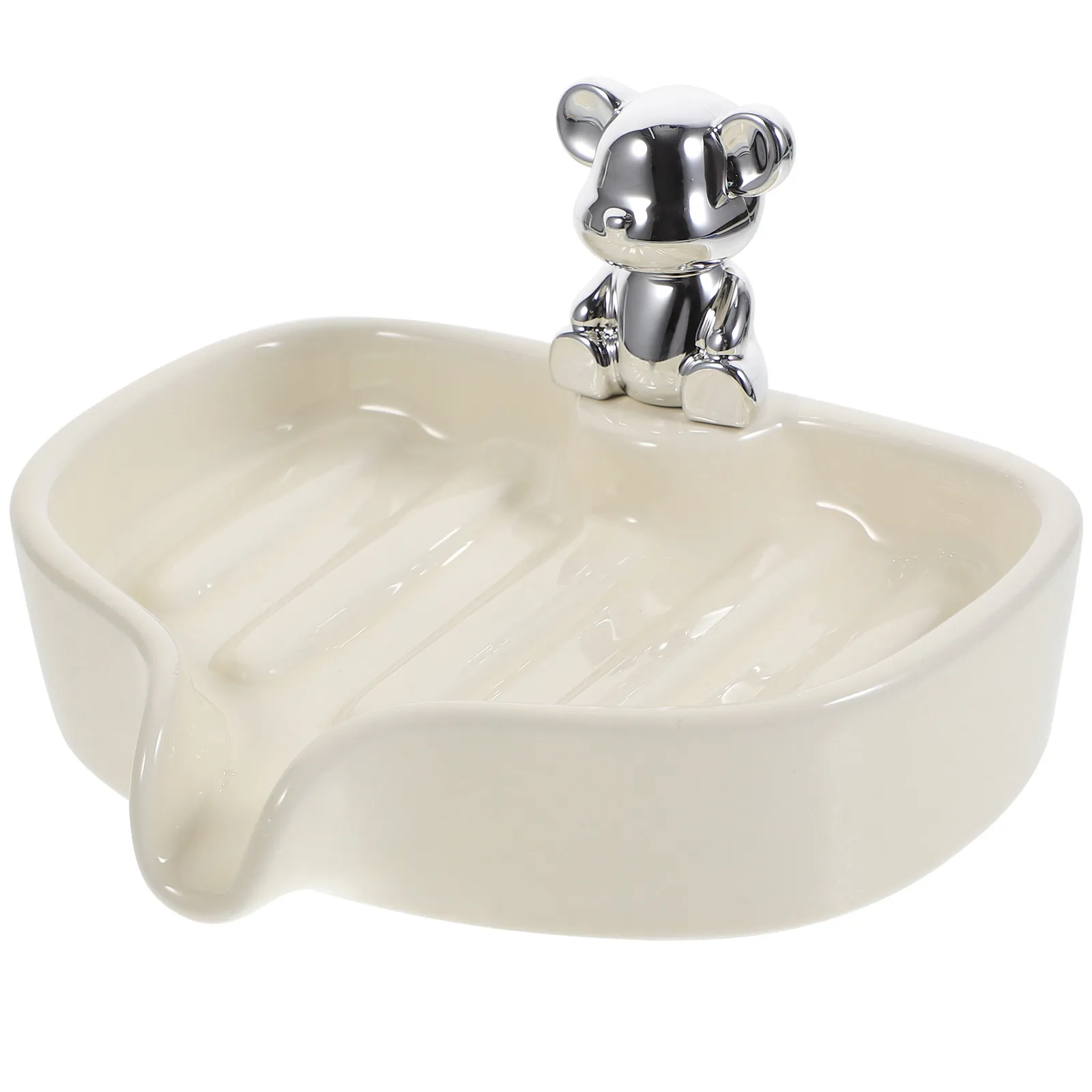 

Cute Bear Ceramic Soap Dish with Efficient Drainage System Non-Slip Soap Holder for Bathroom and Kitchen Organization