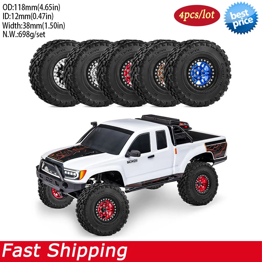 

4PCS 1.9" 118mm Metal Beadlock Tires and Wheels For 1/10 Traxxas TRX4 TRX6 SCX10 II III 90046 RC Crawler Upgrade Parts