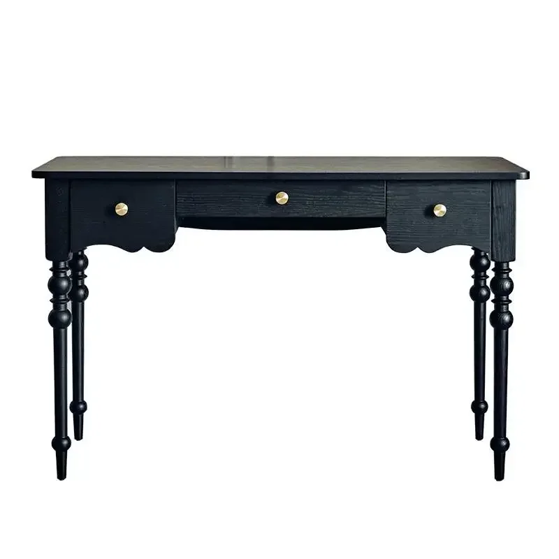 

French Retro Dressing Table Solid Wood Black Dressing Table American Makeup Table Bedroom Dressing Table