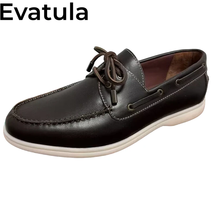 

2023 Autumn Genuine Leather Lace Up Flat Shoes For Men Round Toe Casual Shoes Plus Size Comfort Walking Driving Loafers Male