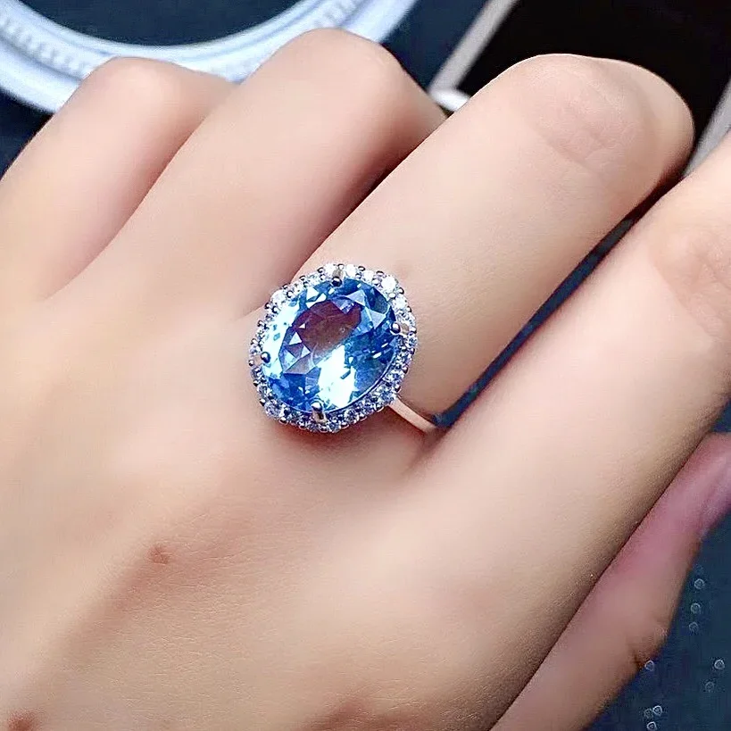 

Fashion Silver Topaz Ring for Office Woman 10*12mm Natural Topaz Silver Ring Luxury 925 Silver Topaz Jewelry Gift for Woman