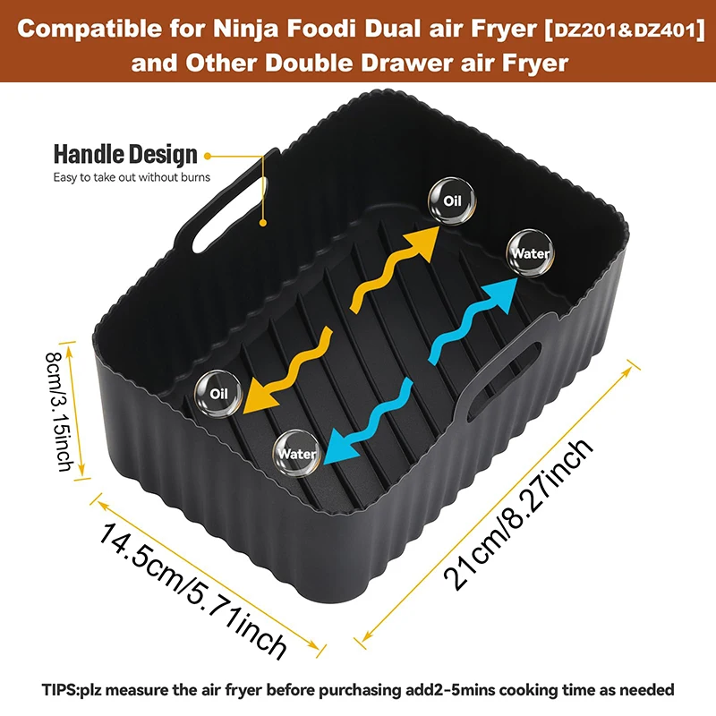 Air Fryer Silicone Liner Molds For Ninja DZ201/DZ401 8-10QT Non-Stick Dual Zone Airfryer Basket Oven Baking Cooking Tray