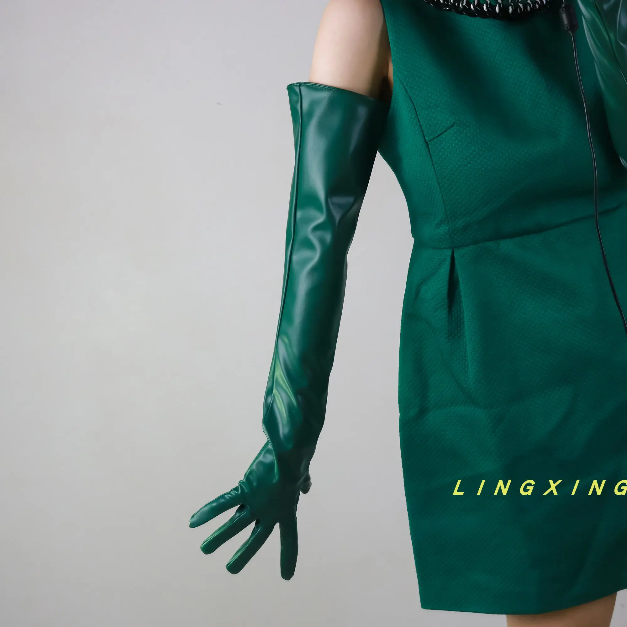 60 cm lange Handschuhe aus glänzendem Kunstleder, PU, Opera Golden Gold-Beschichtung, für Damen, elegant, sexy, luxuriös, modisch, winddichte Handschuhe – Detail 31