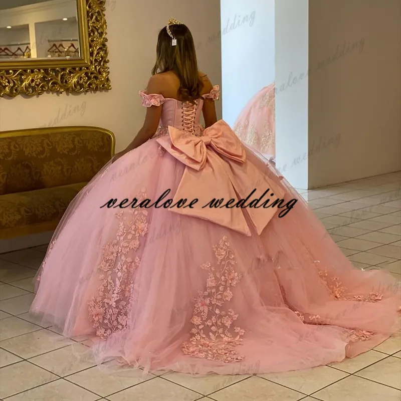 Robes de Quinceanera roses personnalisées, robe de Rh, robe bouffante à fleurs roses 3D, robe Sweet 16, fête de célébrité, quelle que soit la remise des diplômes