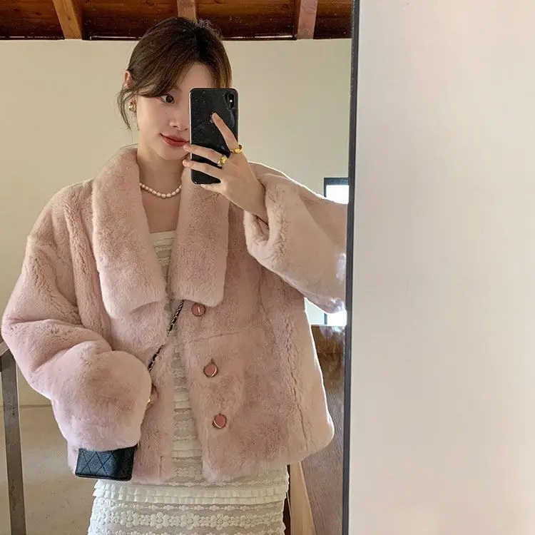 

Winter 2025 Women's Faux Shearling Coat Oversized Korean Jacket Warm Lamb Wool Outerwear