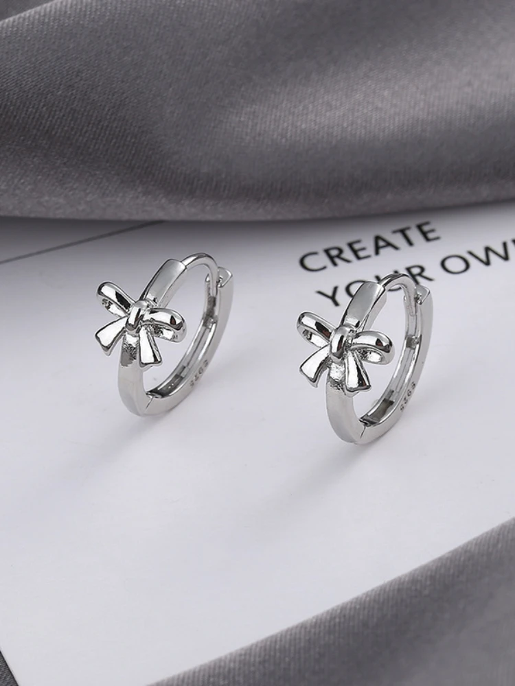 CIAXY Silver Color Bow Ear Buckle Earrings for Women Girl Temperament Simple Hoop Earring Korean Fashion Jewelry