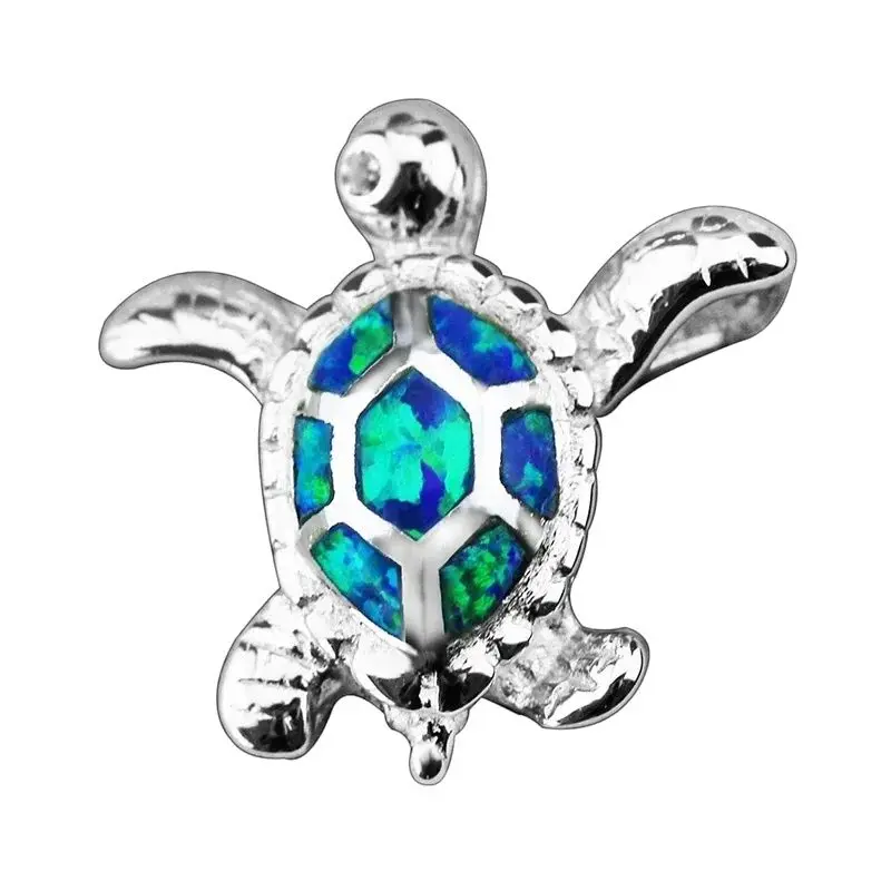 JLP-039-L  Turtle Shape Charm Pendant Real 925 Sterling Silver Pendant Blue Opal Fine Jewelry Necklace Pendants for Men & Women