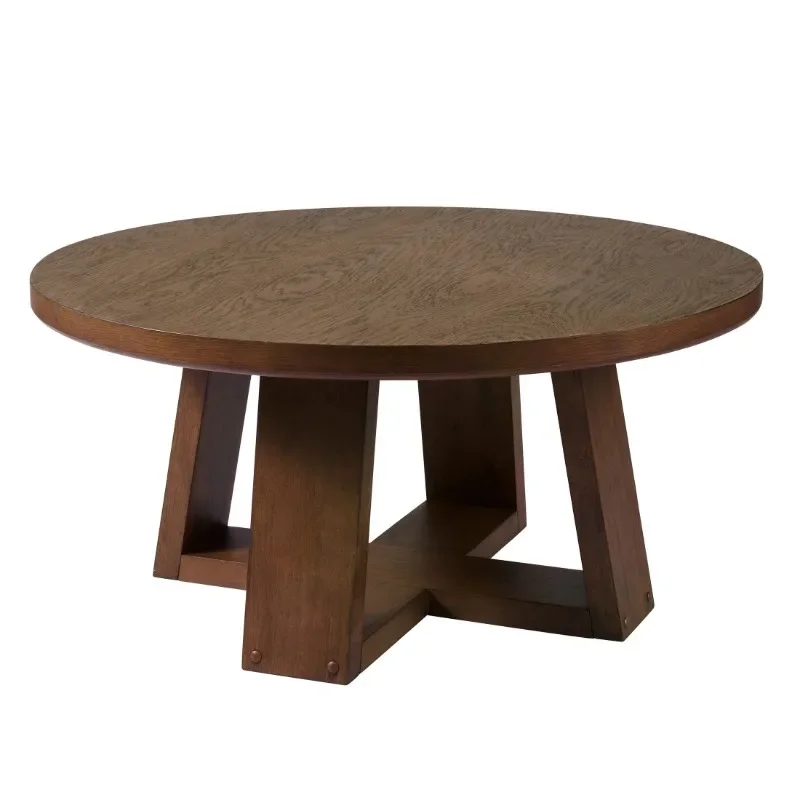 Coffee Table, Walnut Finish, Round,Sturdy construction,Easy assembly,blends seamlessly with any interior decor style