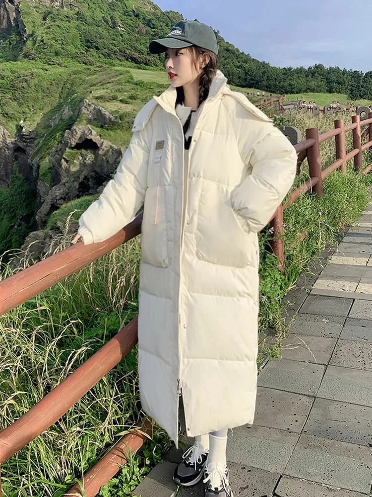 

2023 Casual Long Parkas for Women Korean Fashion Hooded Streetwear Thicken Warm Cotton Padded Coat Ladies Windproof Outwear