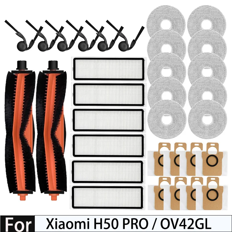 

For Xiaomi H50 PRO OV42GL Robot Vacuum Cleaner Accessories Main Side Brush Mop Cloth HEPA Filter Dust Bag Spare Parts