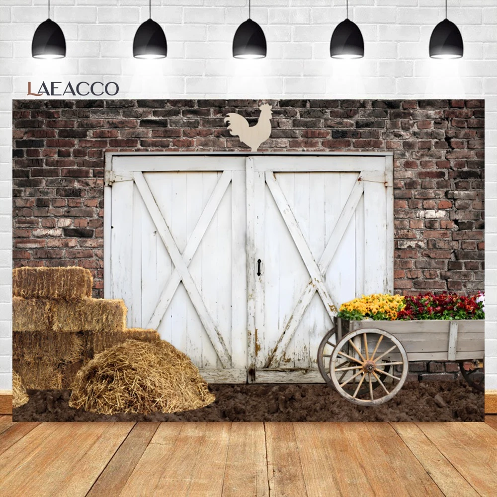 Laeacco Vintage Rural Barn Backdrop Haystack Rustic Farm Bike West Style Cowboy Adult Birthday Portrait Photography Background