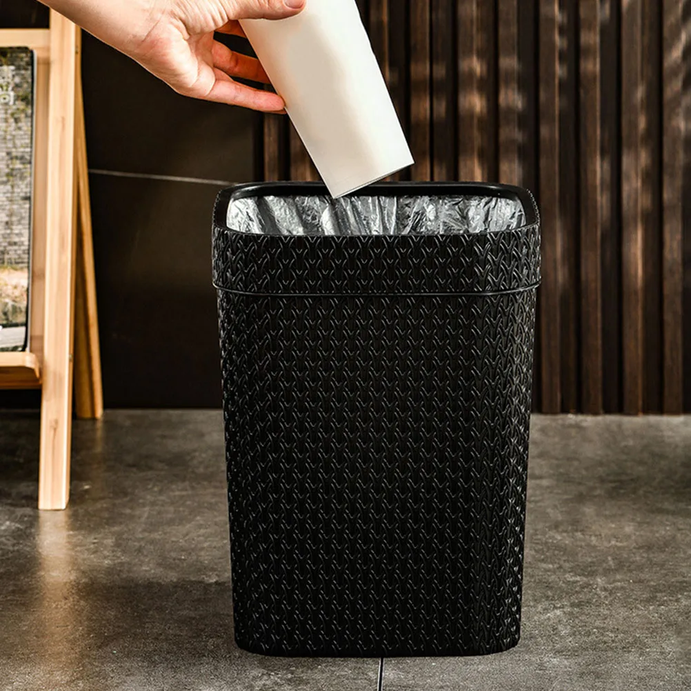 

Rattan Trash Can Waste Paper Bucket Wicker Garbage Container Simple Style Household Plastic Durability Long Bin