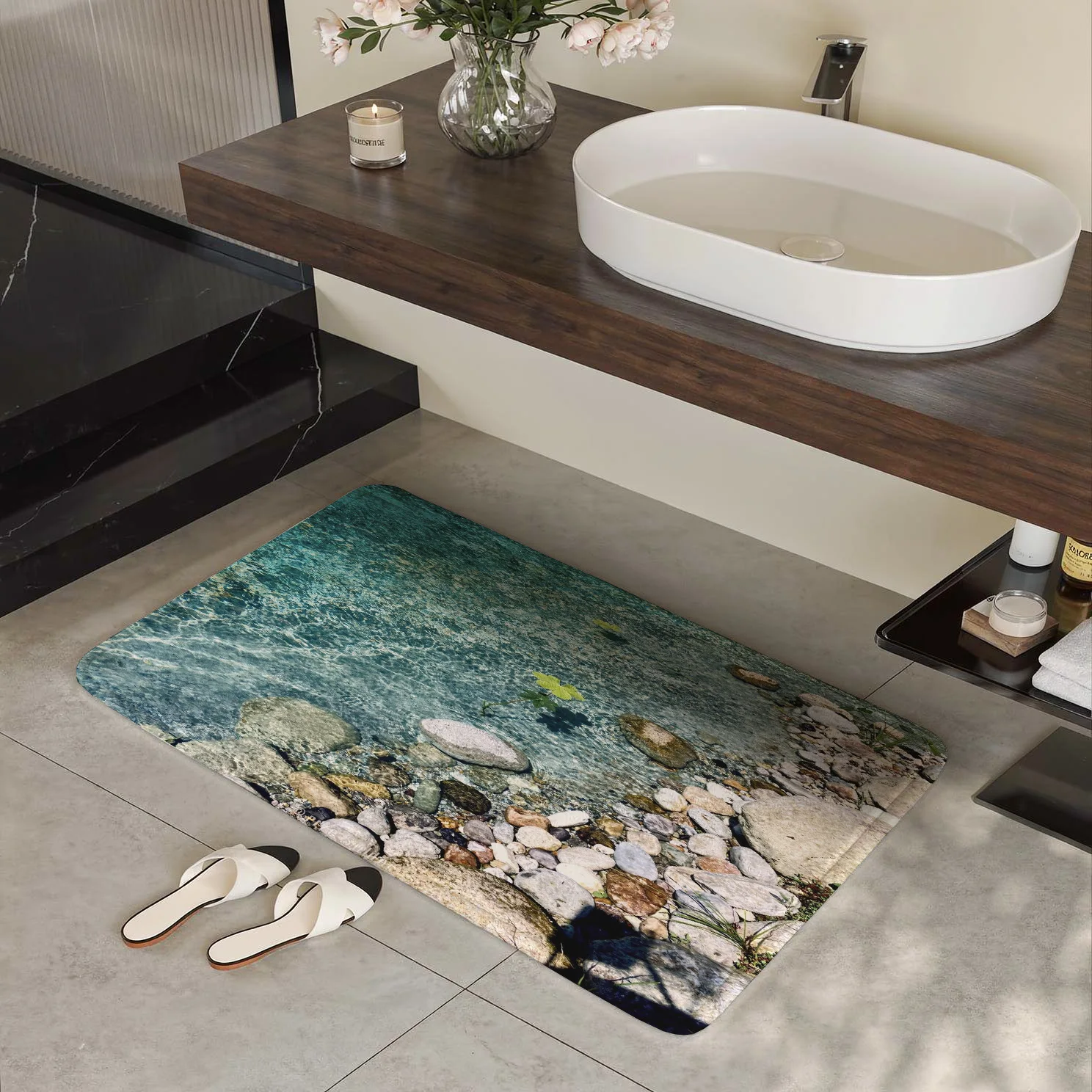 Waterproof River Stone Stream Doormat Entrance Mat Indoor Outdoor Coastal Design Natural Pattern Rug for Home Decor