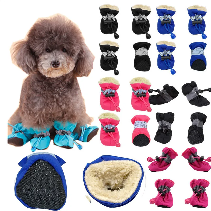 4pcs Antiskid Puppy Shoes Pet Protection Soft-soled Pet Dog Shoes Winter Waterproof Prewalkers Soft Supplies Pet Paw Care