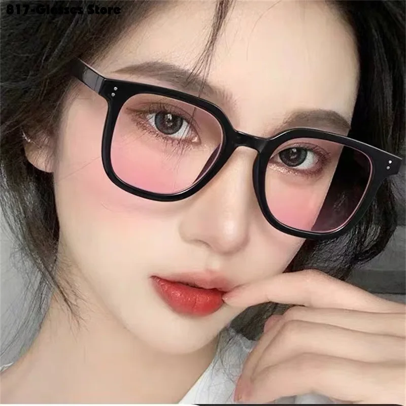 2023  Sunglasses for Women Black Frame Powder Blusher Glasses Makeup Free Self Beautification Square Large Frame