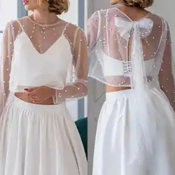 New Design Wedding Shawl Bridal Bolero Pearls Sheer Long Sleeve Bridal Wraps Wedding Jacket Wedding Accessories Customized