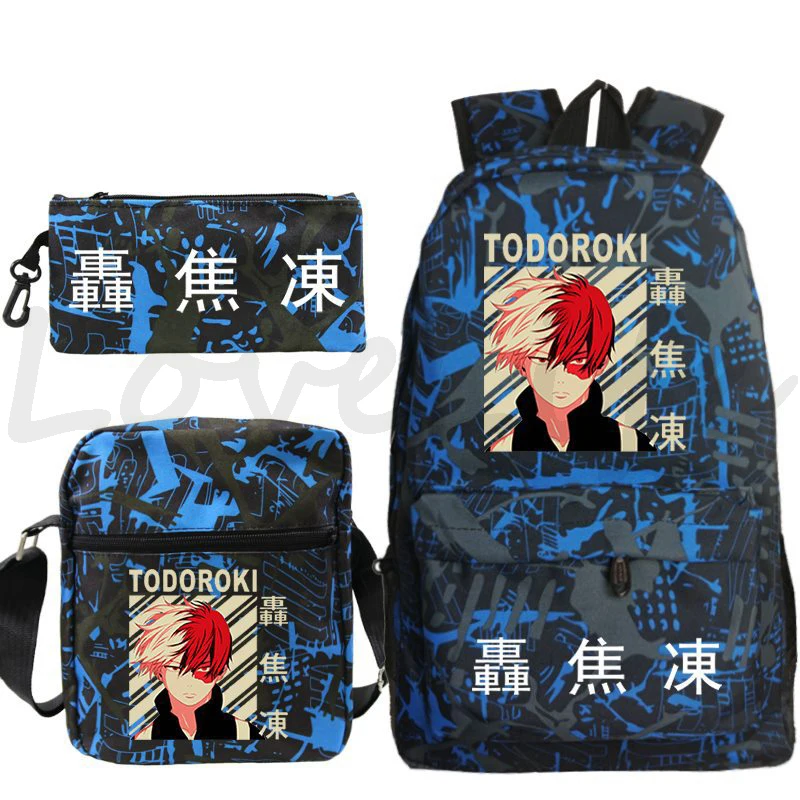 Japan Anime My Hero Academia Backpack for Boys Girls Manga Shoto Todoroki Print School Bag 3 Pcs/sets Backpacks Travel Rucksack