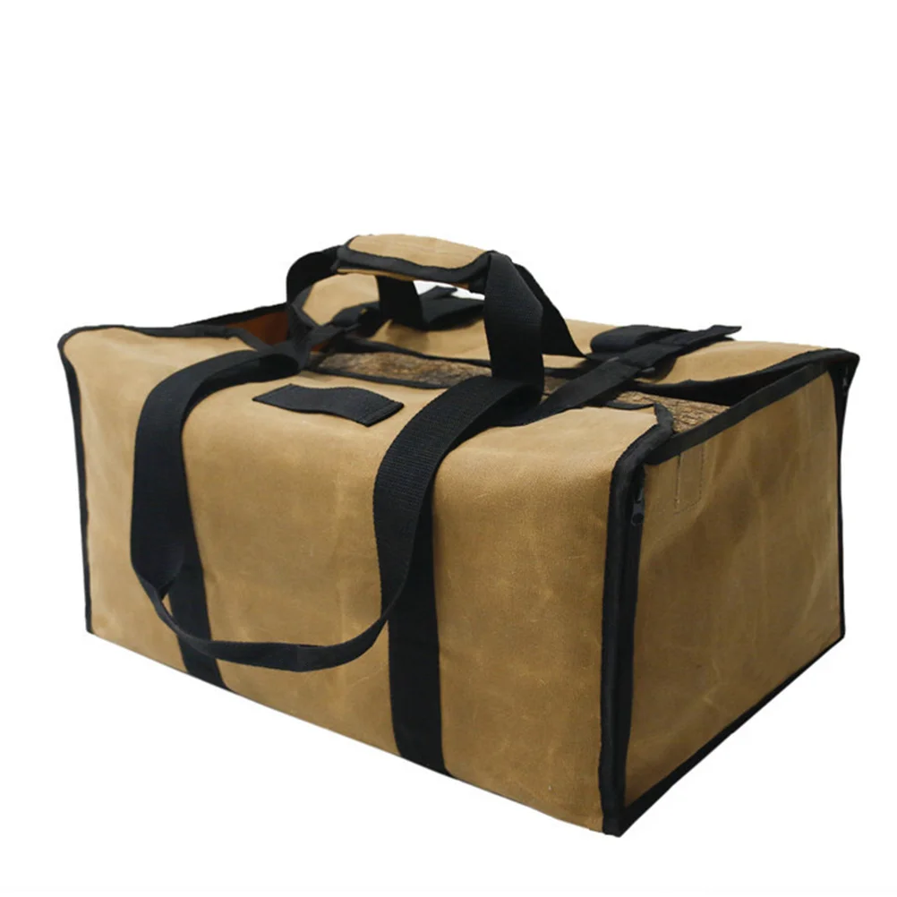 

Waterproof Canvas Storage Bag Heavy Duty Log Tote For Firewood Carrier Outdoor Grilling Wood Holder Wax Coated
