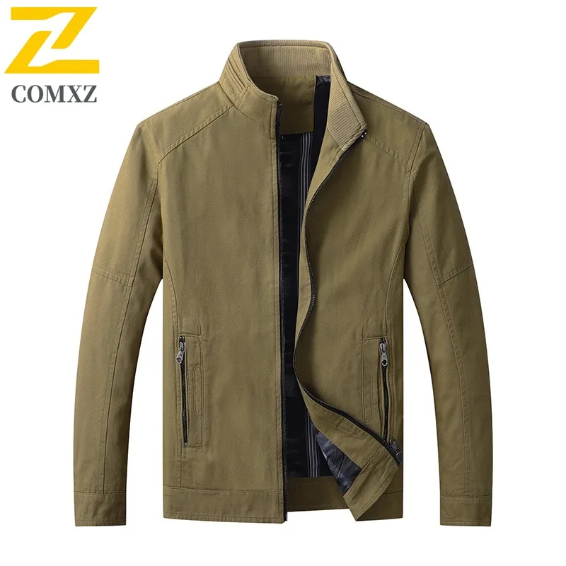 

COMXZ 2025, осенняя новая мужская стираная куртка в корейском стиле с воротником-стойкой, пальто из чистого хлопка, деловой повседневный топ, легкая официальная одежда