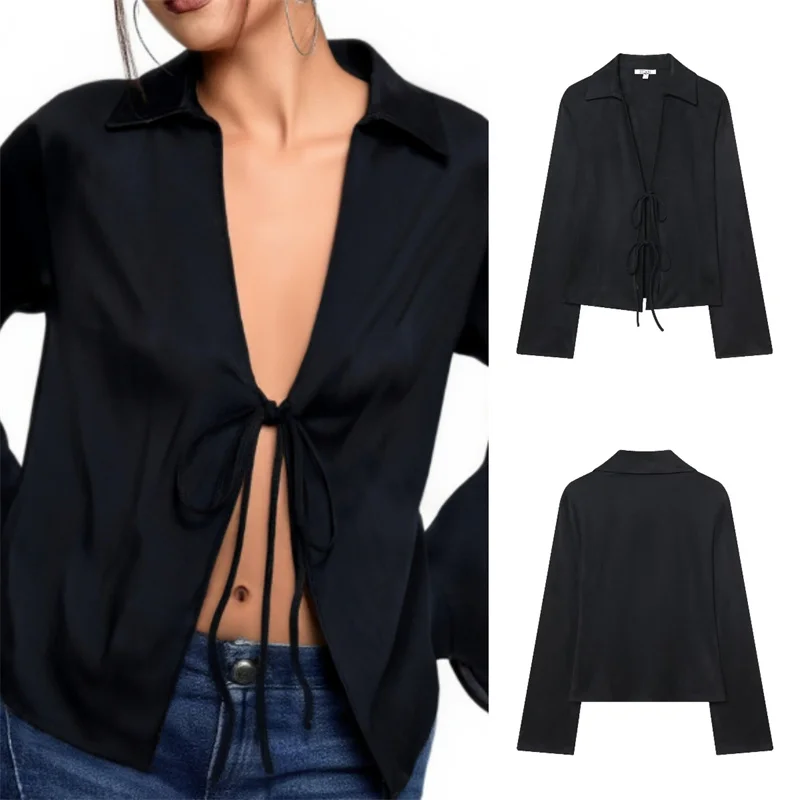 

2025 Fall Fashion Trendy Sexy Women's Velvet Effect Belted Shirt