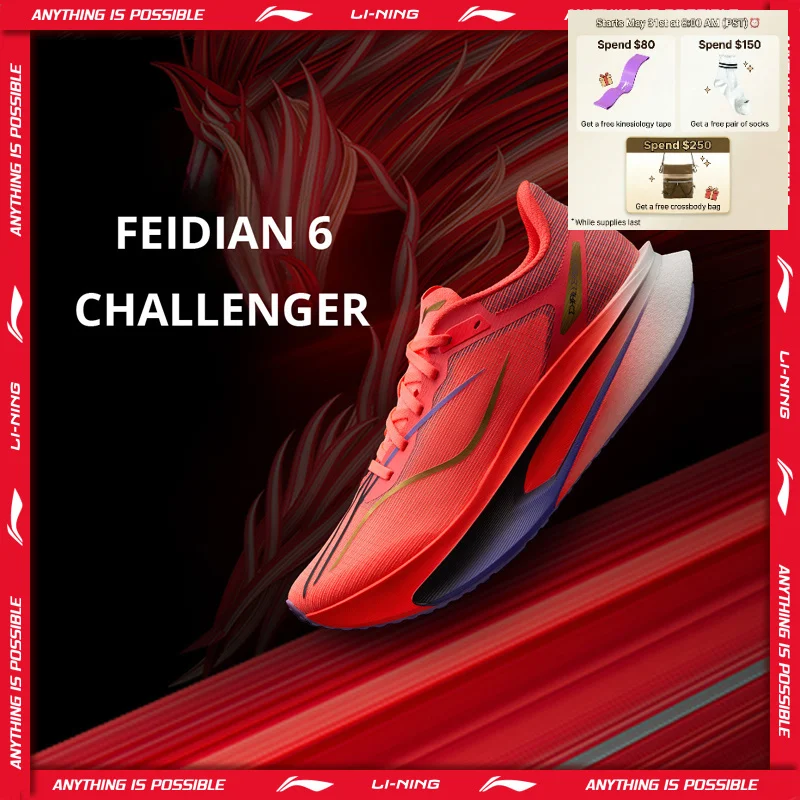 Li-Ning לגברים FEIDIAN 6 CHALLENGER נעלי ריצה SUPER BOOM נעלי ריצה קלות משקל Reflective LiNing Competition ARMW003