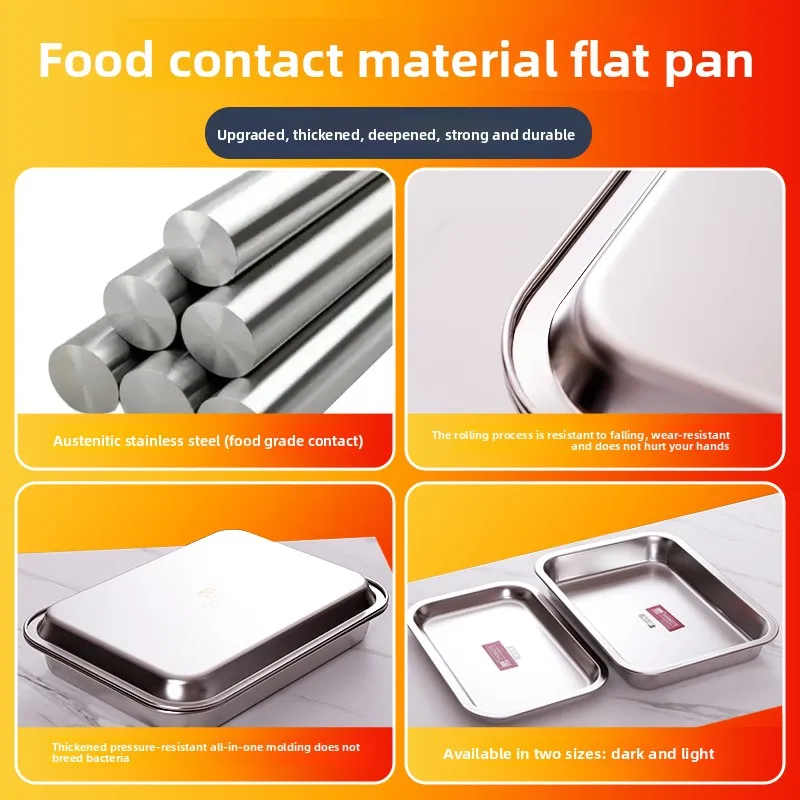Bandeja de o inoxidable 304 de ado alimenticio, bandeja para servir arroz al vapor, plato rectangular para cocina comer...