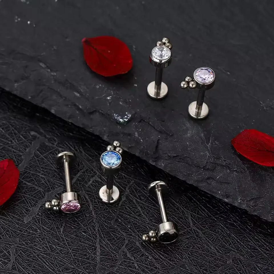 G23 Titanium F136 Titanium Piercing Labret Stud Earring internal thread 16G CZ Anodizing Piercing Body Jewelry