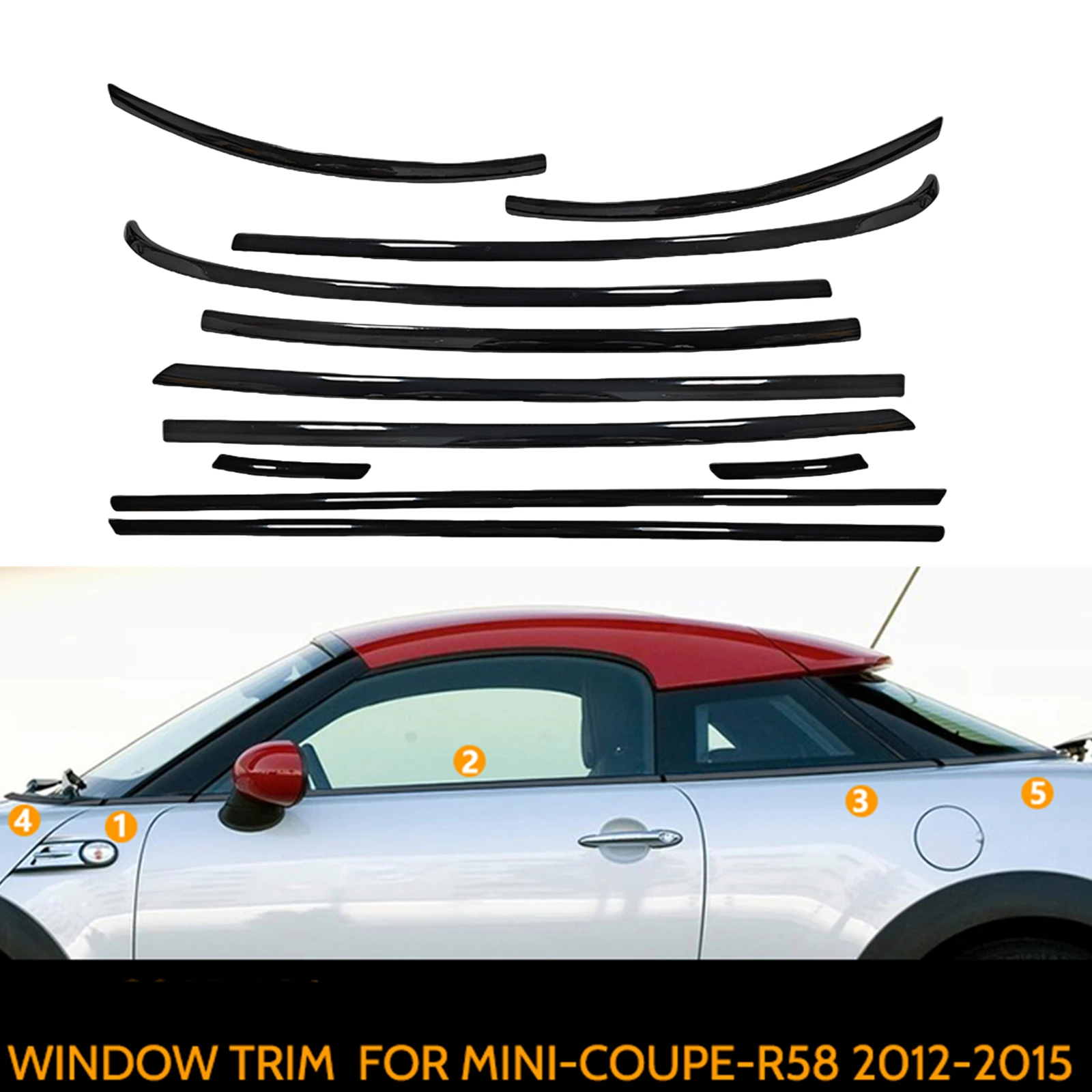 

Car Exterior Window Trim Weatherstrips Chrome Black Side Moulding Seal Strips Decorative For Mini Cooper R58 Coupe 2012-2015