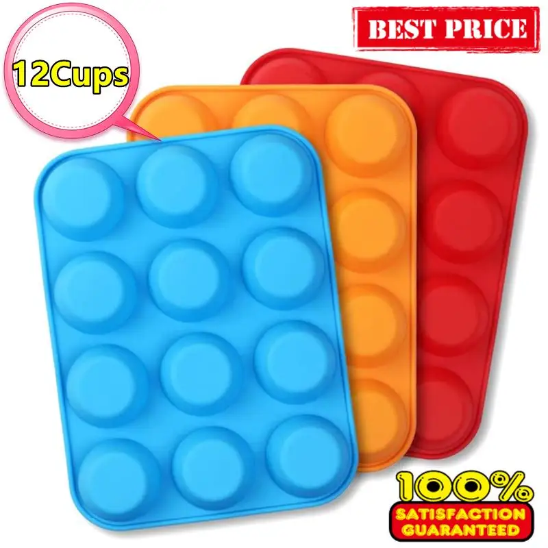 

3 Colors 12 Cups Silicone Baking Molds Reusable Nonstick Muffin Pans Tray for Homemade Cupcakes and Egg Bites DIY Cooking Tools