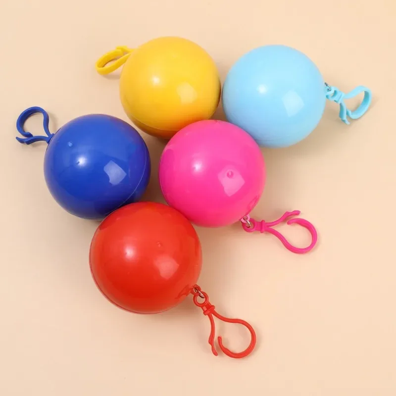 1/4PCS Portable Raincoat Colorful Ball  Rain Poncho with Keychain Waterproof Outdoor Hiking Camping Adults Hooded Keyring Ball