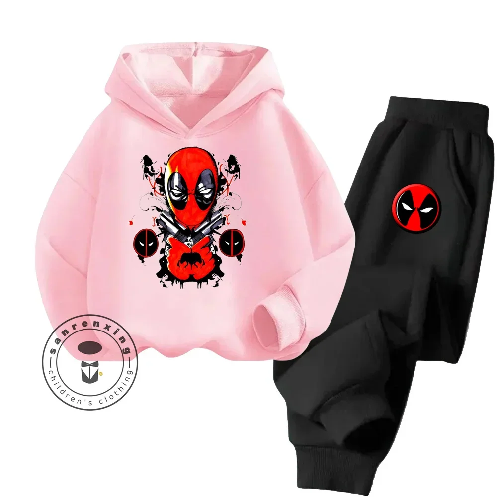 2024 New Cartoon Deadpool Cotton Boys Girls Teen Trendy Hoodie Spring Fall Hooded New Everyday Casual Street Fashion Tracksuit